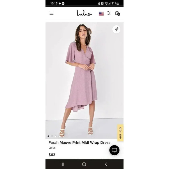 Lulus Farah Mauve Print Midi Wrap Dress Pink Size Small NWT - Picture 1 of 7